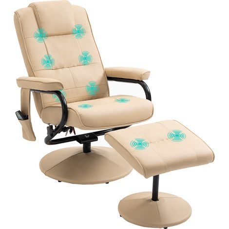 Fauteuil inclinable avec repose-pieds, fauteuil TV pivotant à 360° avec fonction massage, fonction inclinable, fauteuil de massage avec poche latérale, fauteuil TV en similicuir pour salon, couleur cr (1/5)