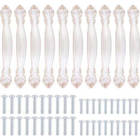 AIDUCHO Set mit 10 Vintage-Schrankgriffen in antiker, geschnitzter Bogenform – Möbeltürgriffe (128 mm Lochabstand) – Bernsteinweiß (1/5)