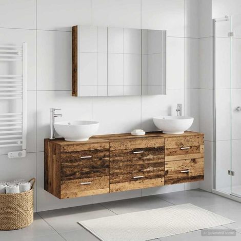 vidaXL Bathroom Furniture Set 4 pcs Old Wood Engineered Wood and Glass (1/5)