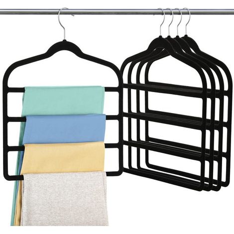 A set of 10 non-slip and non-mark trouser hangers, a 4-tier storage rack and a wardrobe organizer. (1/5)