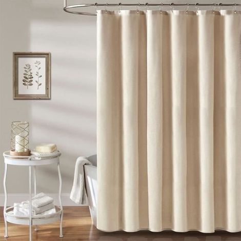 Rideau de douche en tissu lin Imperméable - Anti-moisissure - Pour salle de bain - Beige - 180 x 200 cm (1/4)