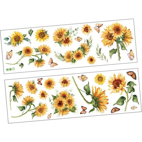 2 Pièces Stickers Muraux Amovibles Thème Tournesol Décoration Murale Pvc pour Chambre Salon (1/5)
