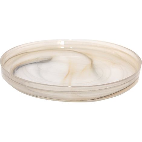 Plateau de présentation rond en verre beige pour table et décoration 33 x 33 x 3,5 cm - PANGIVO (1/2)