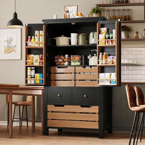 Buffet coloris noir en mDF métal 80 x 40 x 140 cm (1/5)