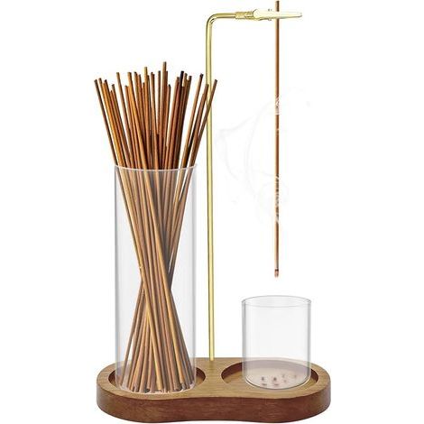 2 en 1 Porte-Encens avec Base Bois, Bâtons Encens Inversé, Récupérateur Cendres Verre Amovible, Brûleur Encens pour Yoga, Spa, Thé, Méditation Zen, Aromathérapie, Décoration Chambre (Marron) (1/5)