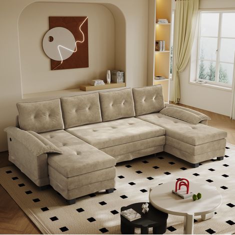 Divano letto modulare U in chenille 278 cm camel OKMYHOME (1/5)