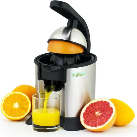 Presse-agrumes électrique, adapté aux oranges, citrons et pamplemousses, acier inoxydable brossé, facile à nettoyer et à utiliser (noir+argent) (1/5)