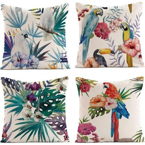 Dekorativer Vogelkissenbezug, Frühlingskissenbezug für den Außenbereich mit Blumen- und Vogelmotiv, Set 18x1 (1/4)