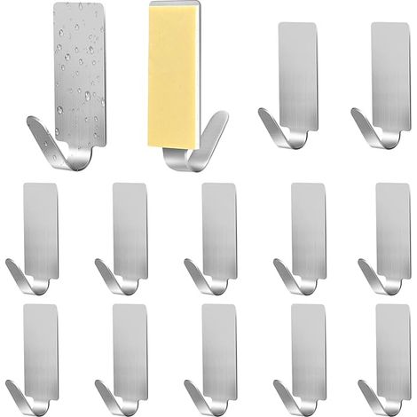 Gancho adhesivo de pared, 12 unidades,Toalleros de Baño sin taladro Acero Inoxidab, Colgadores Autoadhesivo Resistentes Extrafuerte para Baño,Cocina (1/5)