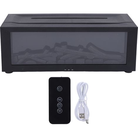 Luftbefeuchter mit 3D-Flammenkamin-Optik, Tischtimer, Geräuschdämpfung, Aromatherapie-Diffusor, Ambientebeleuchtung für Zuhause, Schwarz (1/5)