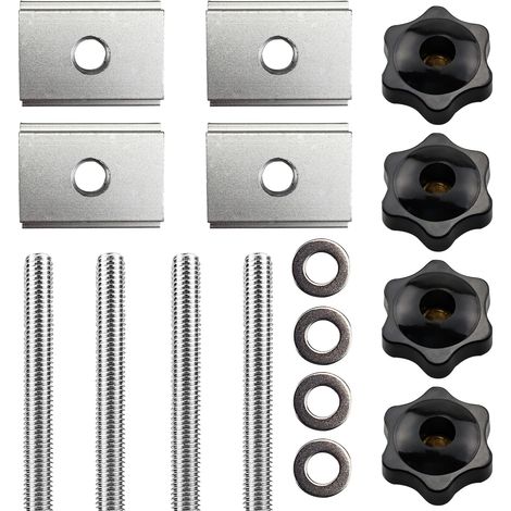 16 Pcs Vis De Serrage M8 Boutons à Main En Forme D'éToile Vis Papillon Bouton T-Track éCrous Coulissants Avec 4 Tiges FiletéEs Et 4 éCrous à Bouton Pour Travail Du Bois, éQuipement MéCanique (1/5)