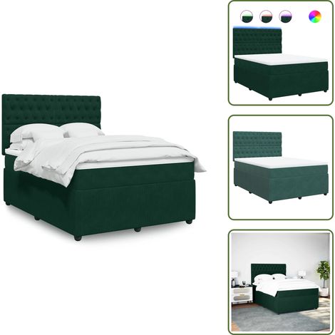 Testiera regolabile - vidaXL Giroletto a Molle con Materasso Verde Scuro 160x200 cm Velluto - Letto con materasso a molle