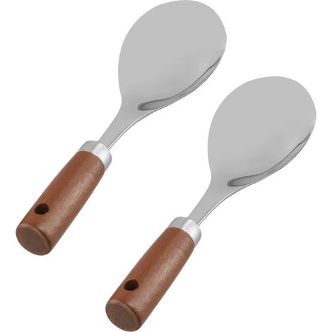 2 cucharas de arroz de acero inoxidable de alta calidad con mango de madera cómodo, perfectas para el uso diario, 21,87,5 cm (1/4)