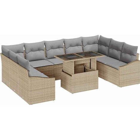 Ensemble de Canapés 10 pcs Divan de jardin Beige et Gris clair polyrotin (1/5)