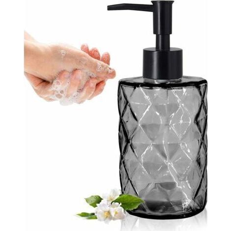 350ml Distributeur de Savon en Verre Gaufré, Distributeur de Rechargeable Sshampooing avec Pompe en Plastique, Parfum Lotion Bouteille, Adapté à La Salle de Bain/Buanderie, Noire Versailles (1/5)