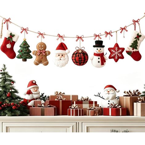 Guirlande Noël Décoration Accessoire Décor Scène Pliant Saisonnier Guirlande Noël En Tissu Bonhomme De Neige Rennes Pour Portes Fenêtres Tables Rampes Escaliers Cheminées (1/5)