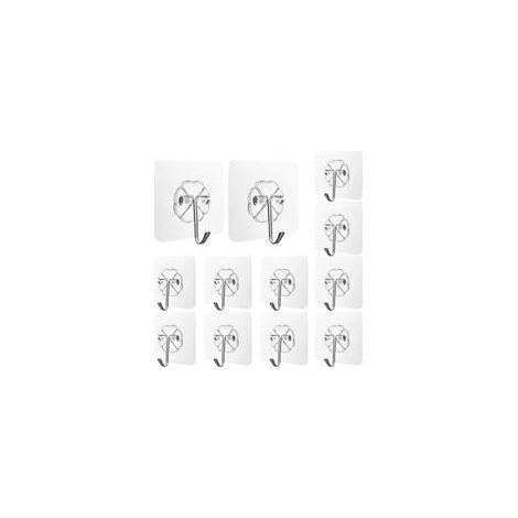 12 Pièces Crochet Adhésif Transparent, 10kg(Max) Crochet Autocollant Adhesif, Crochet Adhesif Mural Tableau, Crochet Salle de Bain, Imperméables, pour Bain Cuisine Plafond Mural Porte Peignoirs H721