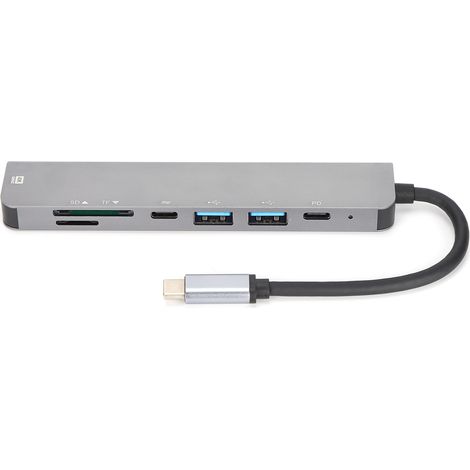 USB-C-Hub mit HD-Multimedia-Schnittstelle, 2 USB-C-Buchsen, 1 USB-C-Stecker und 2 USB-C-Stecker, 7-in-1-Hub für Speicherkarten. (1/5)