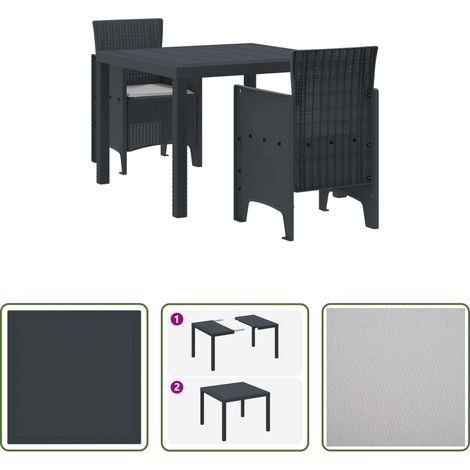 Garten Stühle -  Garten Essgruppe 3 pcs Anthrazit Polypropylen (1/5)