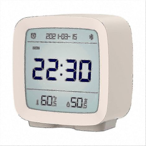 Réveil Bluetooth minimaliste avec affichage numérique et rappels personnalisables, modèle 26-27, blanc. (1/5)
