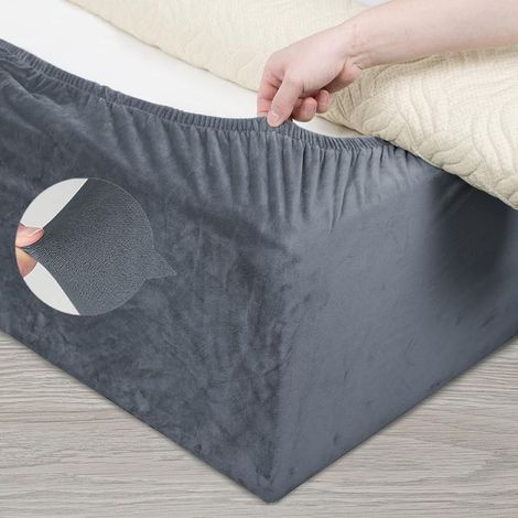 (Gris, Queen Bed Width150 160cm)Housse de Cadre de lit en Velours, Alternative à la cantonnière Traditionnelle, Jupe de lit entièrement élastique, Facile à Installer (1/5)