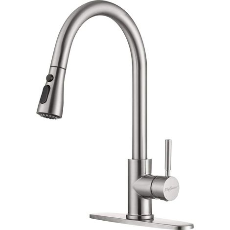 Robinet de cuisine à tirette avec pulvérisateur Robinet d'évier à poignée unique en nickel brossé pour la cuisine