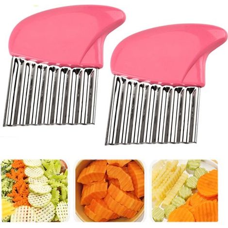 Tagliapatate a 2 pezzi, tagliapatate a zig-zag in acciaio inox, tagliapatate per patatine fritte, tagliapatate a zig-zag per verdure, tagliapatate per waffle, utensile da cucina per patate (1/5)
