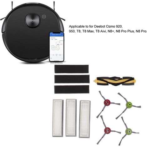 Ortviai Kit de rechange pour robot aspirateur laveur Ecovacs Deebot Ozmo 920/950/T8/T8 Max/N8 Pro – 1 brosse centrale + 3 filtres + 4 brosses latérales (1/4)