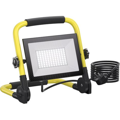 Projecteur de chantier LED, 100 W, 10 000 lm, lampe de travail avec trépied et câble de 3 m, étanche IP66, avec prise européenne, lumière blanche froide 6500 K, lampe de chantier pour atelier ou (1/5)