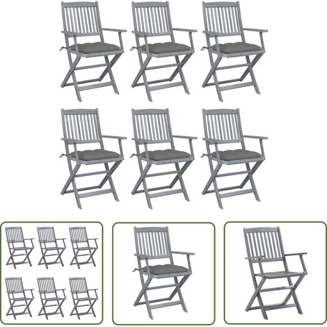 Bois d'acacia - vidaXL Chaises pliables d'extérieur lot de 6 et coussins Bois d'acacia - Chaises de salle à manger (1/5)