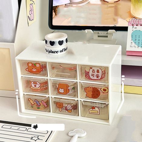 Organiseur de bureau anti-poussière beige à 9 tiroirs pour fournitures de bureau : crayons, marqueurs, ruban adhésif (1/5)