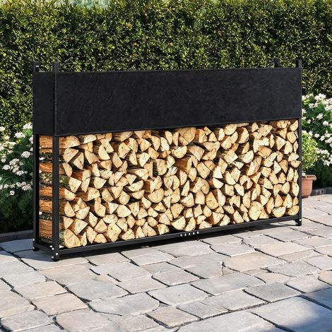 Porte-bûches coloris noir en verzinkter acier 202 x 25 x 113 cm (1/5)