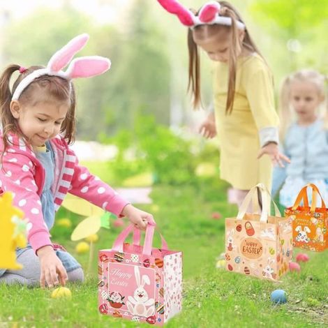 Sacs de Pâques - - Lot de 6 - Tissu non tissé - Poignées solides - Réutilisables (1/4)