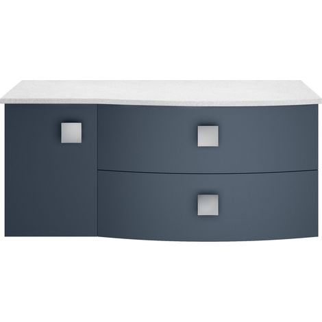 Gentleshaw Contemporary Right-Hand Wall Hung Vanity Unit with White Marble Worktop, Mineral Blue, 1000mm