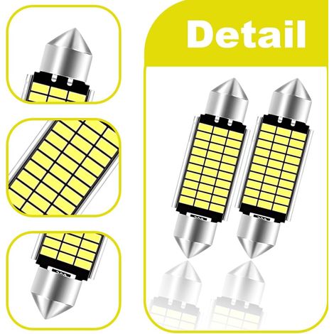 pezzi luci LED per interni auto, illuminazione interna super luminosa plug and play, con dissipazione del calore sul retro (41 mm) (bianco) (1/4)