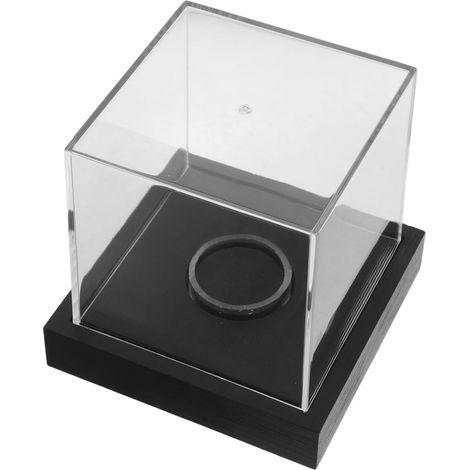 Vitrine 10x10x9,8cm Carrée avec Base Stable Acrylique Transparente pour Exposition et Rangement de Balles de Tennis et Baseball, Design Élégant en Acrylique et Bois pour Bureau (1/5)