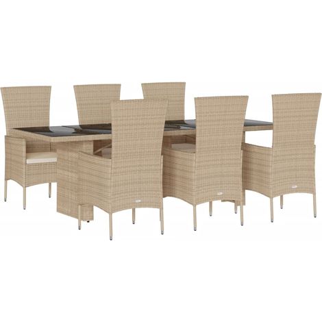 Maison Exclusive - 7-tlg. Garten-Essgruppe mit Kissen Beige Poly (1/5)