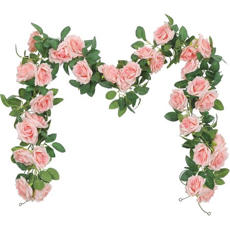 Guirlande Artificielle - Fleur Rose et Lierre - 6,0 m par Mèche - Décoration Intérieure Extérieure - Lot de 3