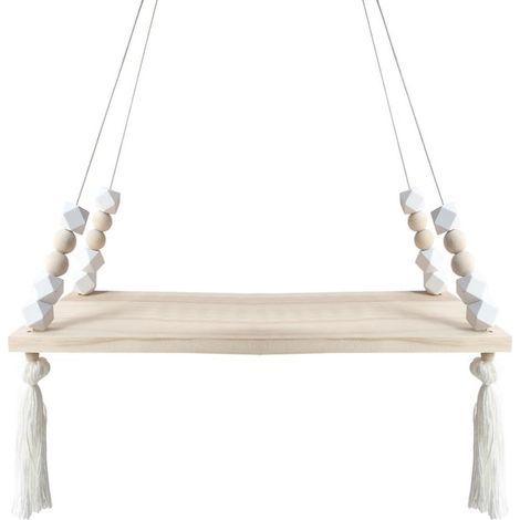 Nordic Wall Shelf with Floating Ropes Tassel Shelf Wooden Home Decoration (Green, 38 14cm) (1/5)