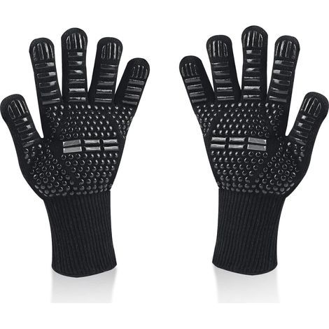 Barbecue Gloves, Oven Gloves Heat Resistant up to 800°C Non-Slip Silicone Cooking Grill Gloves (Black, One Size) (1/4)