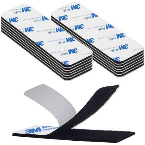Scratch Autocollant Double Face, Bande Agrippantes Adhésives Extra Fort 20 pièces Rectangle Adhésif Double Face Noir Puissant Réutilisable 3 x 10cm (1/5)