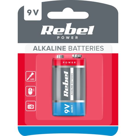 Pile alcaline 9V 6LR61 6F22 R9 1 pc Rebel