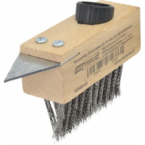 Awtools Cepillo de Alambre para Pavimentos con Rascador, herramienta de jardinería y limpieza, ideal para eliminar suciedad y moho en superficies de piedra y pavimento.