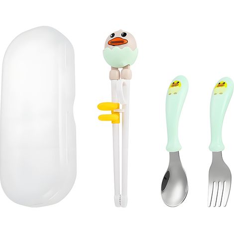 Couverts Enfant - Ensemble Cuillères Fourchettes En Acier Inoxydable 304 Et Silicone Alimentaire - Boîte De Transport Incluse - Pour Enfants À Partir De 3 Ans (1/5)