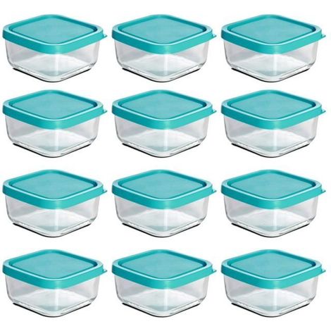 Boîte de conservation - JUANIO - 19 x 19 x 8 cm - Lot de 12 - Verre transparent - Couvercle hermétique (1/4)