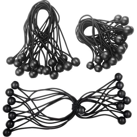 [MAI USATO]Corda elastica a sfera, corda elastica con sfera, corda elastica per telone, 30 pezzi di corda elastica, per striscioni, corda elastica, corda elastica per telone da piscina nera - 150 mm e (1/4)