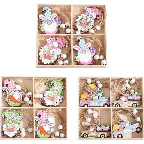 Gnome - Lapin - Décoration En Bois Pour Arbre De Pâques - 12 Pièces - Style Fermier - Pour Maison Salle De Classe Et Fête De Printemps (1/5)