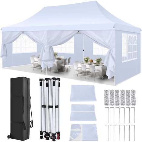 Tonnelle pliante 3x6m avec 6 parois latérales amovibles – Imperméable 270g/m² – Protection UV 90% – Sac de transport inclus – Pour événements extérieurs