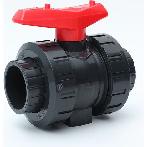 Robinet à bille en PVC I 32mm I 1 pouce I pour manchons à coller et raccords I Robinet d'arrêt I Raccord de tuyau en PVC I Vanne à bille pour la construction de piscines et de bassins (1/4)