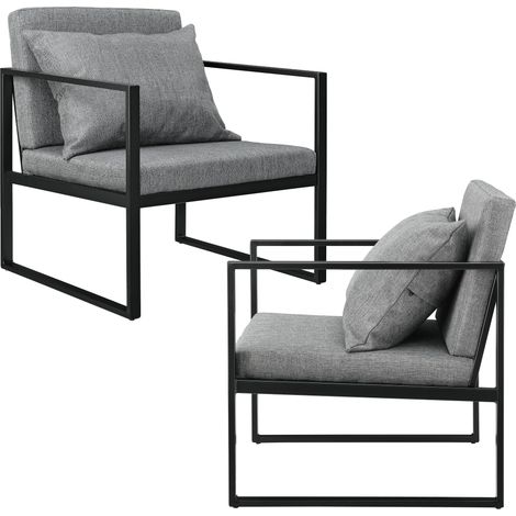 Juego de 2 sillones de salón de diseño con reposabrazos asiento y respaldo acolchados estructura maciza funda de poliéster 70 x 60 x 60 gris 030005758